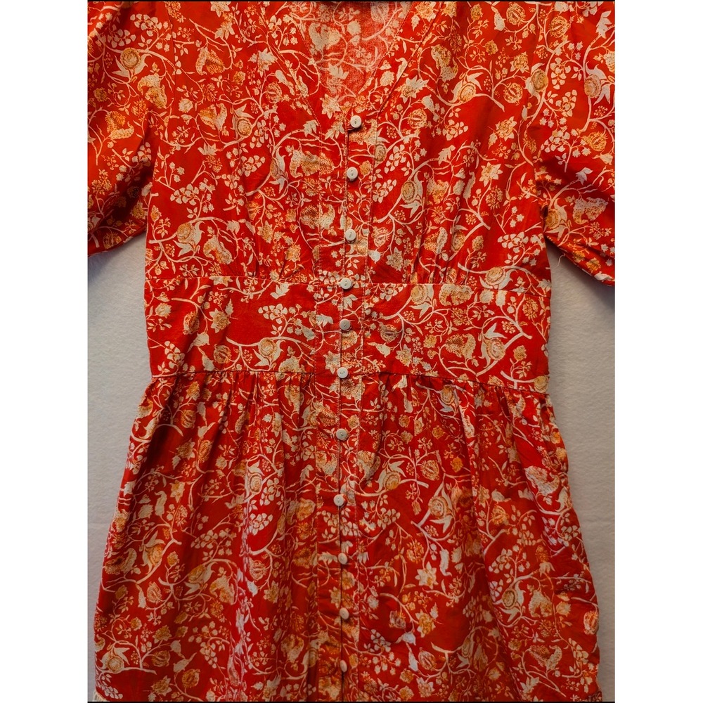 Kalki Koechlin x Max Midi Dress Womens L Red Floral Boho Puff Sleeve Excellent - Picture 6 of 14